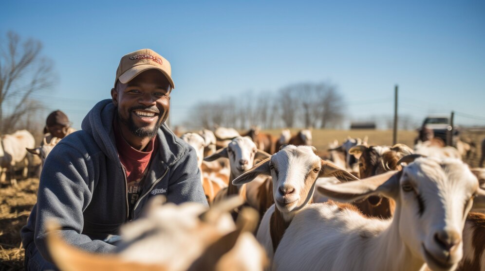 farmer taking care photorealistic goat farm 23 2151465072