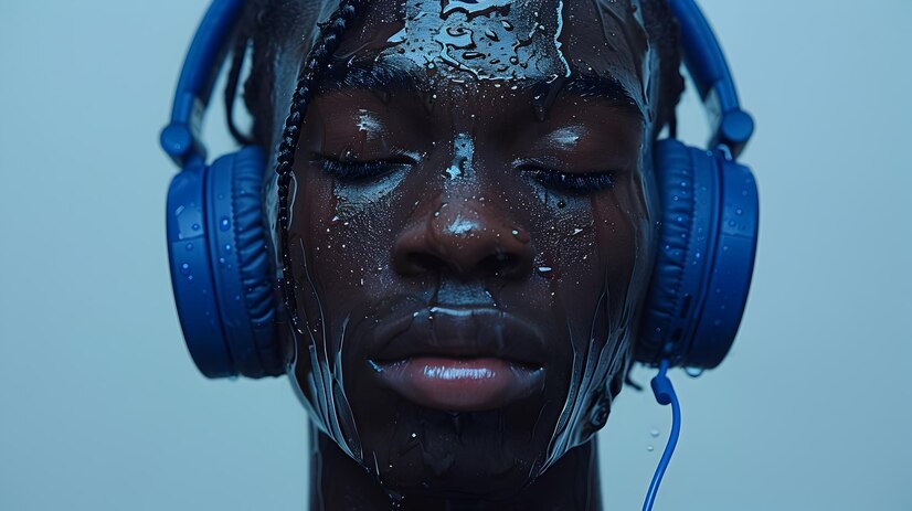 serious young man wearing wet headphones blue lighting 38013 54053