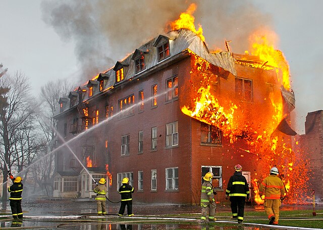 Fire inside an abandoned convent in Massueville Quebec Canada