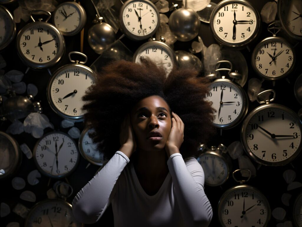 person feeling anxiety induced by clock time 23 2150981991